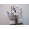Bleach Cotton/Polyester String Knit Blue PVC Dots Work Glove (DKP110)